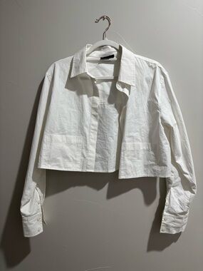 Cropped White Button-Up Shirt